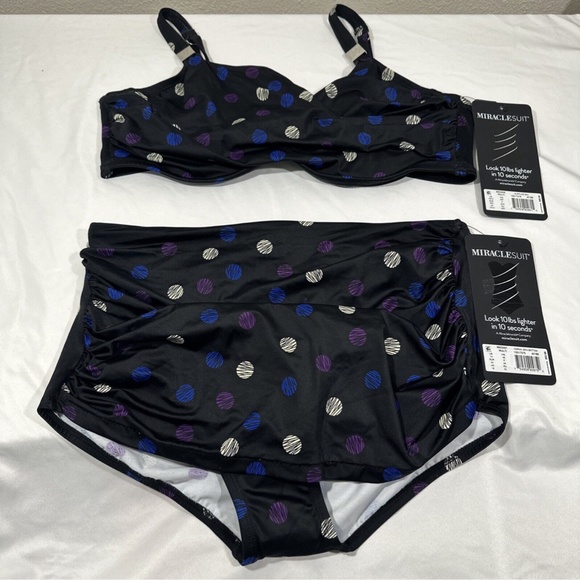 NWT Miraclesuit [ 38DD ] Spotted Surplice Bra Top + [‎ 14 ] Norma Jean Bottom - Picture 3 of 16